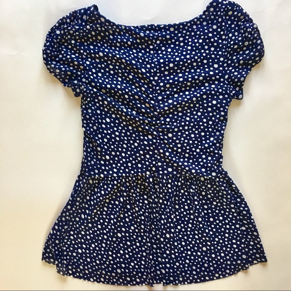 Anthropologie Gathered Mesh Peplum Tee, Navy Dot - Picture 3 of 6